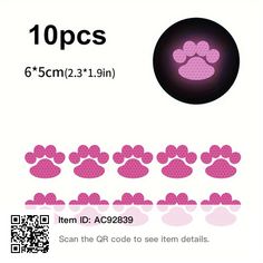 pink paw prints on white background with qr code to see item details for each