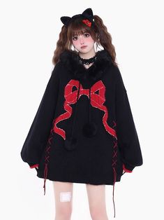 The price is for a sweater only, others are not included. Dress / Top Details:Drawstring Hood / Lace-up DetailElastic Index:Big ElasticVersion:LooseGarment Size SizeSMFull Length7072Bust112116Shoulders5657Sleeve Length5152 Red Winter Hoodie Sweater, Red Hoodie Sweater For Winter, Red Winter Sweatshirt, Black Hooded Christmas Hoodie, Casual Black Christmas Hoodie, Black Christmas Hoodie, Holiday Black Long Sleeve Sweater, Big Sweater Outfit, Big Sweaters