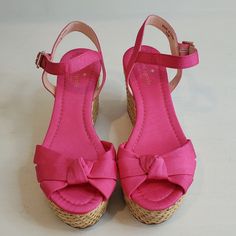 Nwot Kate Spade Wedge Espadrilles Sandals. Box Not Included. Pink Platform Espadrilles With Wedge Heel, Pink Platform Wedge Heel Espadrilles, Kate Spade Spring Platform Heels, Spring Platform Heels By Kate Spade, Chic Pink Wedge Heel Espadrilles, Pink Espadrilles With Removable Insole, Kate Spade Platform Sandals, Chic Kate Spade Wedge Sandals With Round Toe, Kate Spade Platform Sandals With Round Toe