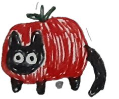 a drawing of a cat in a tomato costume