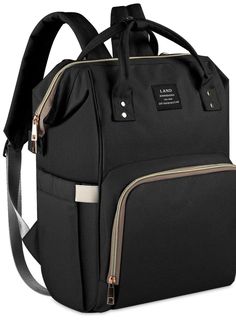 a black backpack with two zippers on the front and side pockets, attached to a shoulder strap