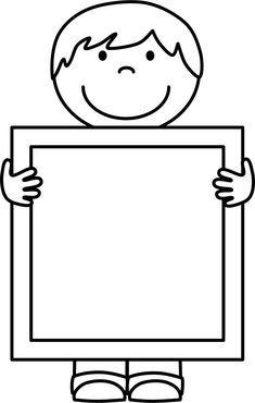 a black and white drawing of a boy holding a sign with his face on it