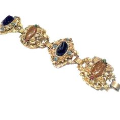 Antiqued Gold-Tone Intricate Bracelet With Gorgeous Filigree Set With Lucite Cabochons Center Pieces In The Colors Jet Black And Confetti Brown Plus Tiny Sparkling Rhinestones And Round Faux Pearl Beads, Book Chain Quality Design Structure; Unmarked Treasure Approx. Measurements: 7 1/2" X 1 1/2" True Vintage Jewelry, C.1910s Bracelet Book, Victorian Art, Center Pieces, Vintage Costume Jewelry, Jet Black, True Vintage, Brown Gold, Pearl Beads, Womens Jewelry Bracelets