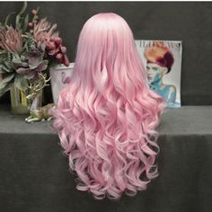 Synthetic Hair Wig Pink Length: 26 Inch 150% Density Cap Size: Medium Net Size, Average 22.75" Can Be Heated Within 150/302 Lace Front Wig Natural Curly 22.5 Inches Circumference 2 Adjustable Straps And 3 Combs Inside Can Be Straighten,Curl And Permed To Your Likings Full And Avoids The Wefts Showing Hairstyles For Dragqueen-Women Pink Hair Wig, Wavy Wigs, Remy Hair Wigs, Pink Wig, Curly Lace Front Wigs, Synthetic Lace Wigs, Wigs Online, Long Wavy Hair, Halloween Party Costumes