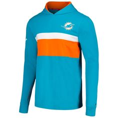 The Tommy Hilfiger Miami Dolphins Morgan Long Sleeve Hoodie T-Shirt is the perfect way to show your support for the Miami Dolphins. With its screen print and embroidered graphics, this hoodie is sure to turn heads. The contrasting color hood lining adds a touch of style, while the pullover design makes it easy to get on and off. Made from cotton, this hoodie is comfortable and breathable, perfect for any Miami Dolphins fan. Whether you're cheering on the Dolphins at the stadium or just relaxing Nfl Miami Dolphins, Pullover Designs, Tommy Hilfiger Man, Miami Dolphins, Just Relax, Long Sleeve Hoodie, Dolphins, Miami, Contrasting Colors