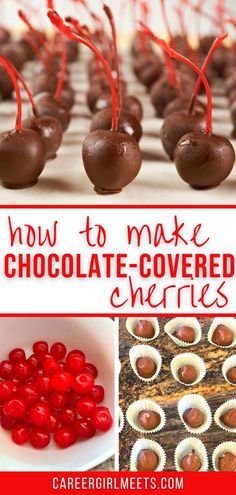 This chocolate covered cherries recipe is the BEST!! And it's so easy to make the homemade liquid center. Wrap these sweet cherries in Ghirardelli milk chocolate and you'll have the best homemade chocolate cherries you've ever tasted. They also make perfect gifts for Christmas, birthdays, and really any occasion!!

// chocolate cherries // chocolate covered cherries // homemade easy cherries // Cherry Recipes Easy, Cherry Chocolate Recipes, Chocolate Covered Cherries Recipe, Homemade Chocolate Candy, Chocolate Cherries, Homemade Candy Bars, Easy Christmas Candy Recipes