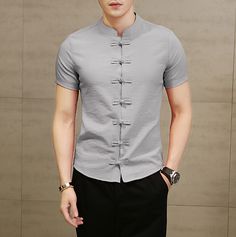 Picture 4 of 14 Chinese Collar Shirt For Men, Chinese Collar Shirt, Korean Fashion Shorts, Botas Chelsea, Chinese Collar, Linen Men, Stylish Shirt, Slim Fit Men, Stylish Shirts