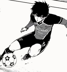 a black and white drawing of a person kicking a soccer ball