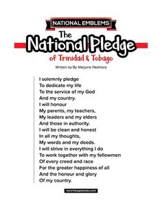 the national pledge is written in red and black on a white background with words above it