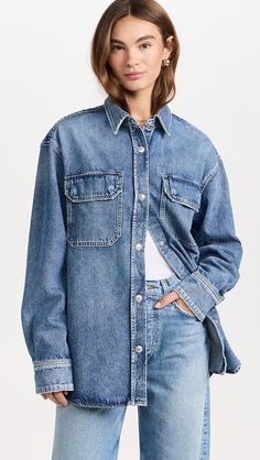 AGOLDE Camryn Shirt | Shopbop Oversized Shacket, Agolde Jeans, Weekend Wardrobe, Cozy Sweatshirts, Stretch Denim, Denim Button Up, Everyday Essentials Products, Button Downs, Button Up Shirts