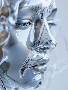 an abstract image of a woman's face made up of silver and clear material