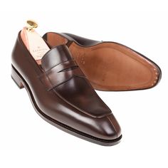 PENNY LOAFERS IN BROWN DEMASQUABLE Classic Leather Shoes With Almond Toe And Heel Tab, Classic Leather Shoes With Heel Tab And Almond Toe, Classic Formal Leather Shoes With Heel Tab, Designer Brown Formal Loafers, Brown Penny Loafers, Luxury Brown Formal Loafers, Modern Brown Semi-formal Loafers, Men’s Penny Loafers, Cordovan Shoes