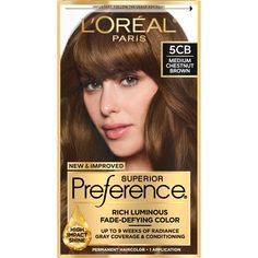 Preference’s Superior Fade-Defying Color & Shine system creates luminous, lit-from-within color, with natural-looking highs & lows, and beautiful gray coverage. With up to 8 weeks of fade-defying color, rich, long-lasting color shines from every strand and resists fading or turning brassy week after week. The kit also includes a color protective Color and Shine Conditioner formulated with Golden Camelina Oil, Anti-Oxidant Vitamin E and UV filter to help keep first day color vibrancy and silky, r Hair Color With Dimension, Loreal Paris Hair Color, Camelina Oil, Medium Chestnut Brown, Clairol Natural, Ash Blond, Gel Hair, Red To Blonde, Champagne Blonde