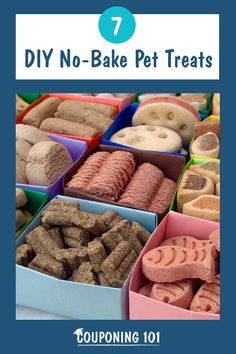 there are many different types of dog treats in the box with text overlay that says diy no - bake pet treats