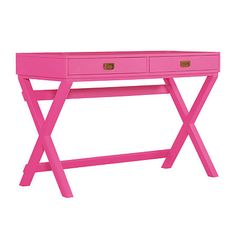 a pink desk with two drawers on it