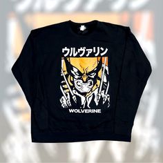 Black Cotton Sweater, Big Graphic Of The Popular Character Wolverine On The Front. Size: Large Color: Black Material: 80%Cotton 20% Polyester Marvel Wolverine, Wolverine Marvel, Marvel Shirt, Cotton Sweater, Black Cotton, Mens Shirts, Marvel, Man Shop, Sweatshirts Hoodie