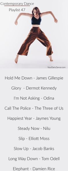 a woman in brown pants and black top doing yoga poses with the words hold me down - james gillespie glory