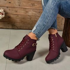 Faux Leather Finish Chunky Heel Ankle Boots, Burgundy With Gold Accents Super Cute, Brand New, Never Worn. Double Ordered But Didn't Return In Time. They Are Extremely Comfortable And I Love My Own Pairs ! (I Also Have A Pair In Navy Blue On My Page, Check Them Out For A Bundle Discount!!) Burgundy Ankle Boots, Burgundy Boots Ankle, Chunky Heel Ankle Boots, Leather Finish, Heel Ankle Boots, Chunky Heel, Shoes Heels Boots, Chunky Heels, Gold Accents