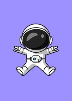 an astronaut floating in the air with his arms out and legs spread wide, on a purple background