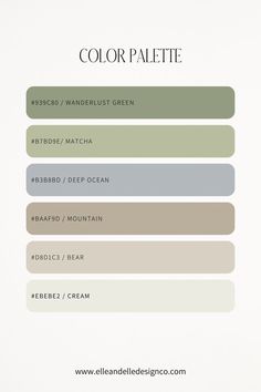 the color palette for this website is neutral and green, with different shades to choose from