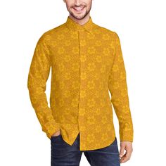 Step into the groovy vibes of the 70s with our Hippie Shirt for Men – a Floral Boho Shirt in a vibrant Mustard Yellow hue that captures the free-spirited essence of the era. This 70s Shirt Style, crafted from 100% polyester, ensures both comfort and durability for a stylish and laid-back look. With long sleeves and a sleek no-pocket design, this Mustard Yellow Shirt for Men is a versatile and unique addition to your wardrobe.Whether you're attending a retro-themed event or just want to infuse so Yellow Printed Collared Shirt, Fitted Yellow Printed Shirt, Yellow Printed Cotton Shirt, Yellow Casual Shirt With All Over Print, Casual Yellow Shirt With All Over Print, Yellow Shirt Men, Yellow Floral Shirt, Mustard Yellow Top, Mustard Top