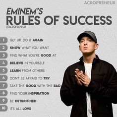 an advertisement for emim's rules of success