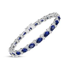 Make their September birthday an occasion to remember with this elegant bracelet. Sterling silver Oval-cut blue lab-created sapphires alternate with duos of bezel-set white lab-created sapphires 7.5 inches with tongue clasp Blue Sapphire Bracelet, September Birthday, White Lab, Sapphire Bracelet, Elegant Bracelet, Bracelet Sterling Silver, Sapphire Jewelry, Bezel Setting, Oval Cut