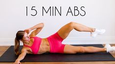 a woman is doing an exercise on a mat with the words 15 min abss