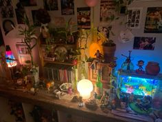 a room filled with lots of different types of plants and decorations on top of a table