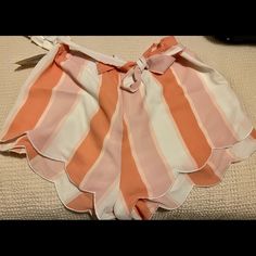 Style Rack “Sherbet For Me” High Waisted Bow Tie Scalloped Shorts Size L Nwt Cute Pink Shorts For Spring, Feminine Pink Shorts For Spring, Casual Peach Bottoms For Summer, Pink Summer Shorts For Brunch, Chic Pink Shorts For Brunch, Peach Short Length Bottoms, Peach Shorts For Summer, Peach Short Bottoms For Summer, Summer Peach Short Bottoms