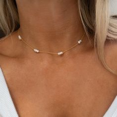 Two Necklaces, Dainty Chain, Everyday Necklace, Chain Choker, Dainty Necklace, Freshwater Pearls, Choker, 18k Gold, Gold Plate