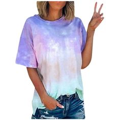 Women Summer Tie-Dye Short Sleeve Crew-Neck T-Shirt Casual Tee TopsS-5XL Blue XXXL Gender: female.  Age Group: adult. Summer Tie Dye, Women Tie, Casual Tunics, Tie Dye Shirts, Casual Summer Tops, Womens Tops Summer, Tie And Dye, Tie Dye Shorts, Dressy Casual