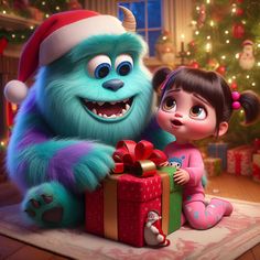 Disney Boo, Boo Monsters Inc, Buu Monster Inc, Sully And Boo, Animated Christmas Pictures, Disney Xmas, Monster Co, Xmas Pics, Mike And Sully