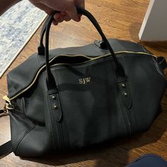 Has Initials Sjw On It Never Used On-the-go Weekender Bag With Top Handle And Luggage Sleeve, On-the-go Weekender Bag With Double Handle, Black Longchamp Bag, Black Weekender Bag With Large Capacity For On-the-go, Nike Duffle Bag, Black Weekender Bag With Leather Handles For On-the-go, Cloth Tote Bags, Black Travel Bags With Logo-jacquard Lining, Longchamp Bag