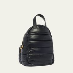 Moncler "Kilia" quilted crossbody backpack crafted from nylon laqué with calfskin leather trim  Flat top leather handle Detachable shoulder strap Top zip closure Front leather and metal logo Front zipped pocket Flat interior leather pocket Approx. 7"W x 4.3"D x 5.9"T Water-repellant nylon lining  Dry clean Made in Hungary Luxury Quilted Backpack For Travel, Luxury Quilted Travel Backpack, Quilted Leather Backpack For Everyday Use, Everyday Quilted Backpack, Backpack Craft, Small Crossbody, Pastel Purple, Strap Tops, Flats Top