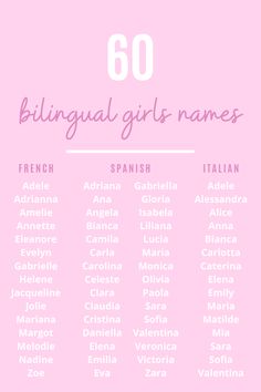 a pink poster with the names of different languages