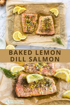 baked lemon dill salmon on parchment paper