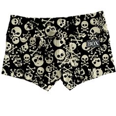 Skull & Bones Shorts – RokTheBox Masc Alt Clothes, Goth Athletic Wear, Skull Patchwork, Scene Shorts, Skull Shorts, Stretchy Shorts, Skull Bones, A Rectangle