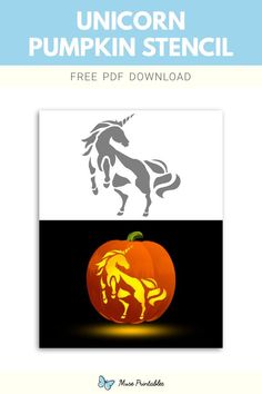 the unicorn pumpkin stencil is shown with an image of a horse on it