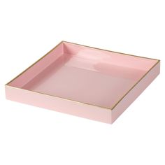 a pink tray with gold trim on it