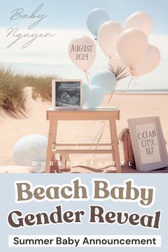 editable digital summer baby announcement beachside theme