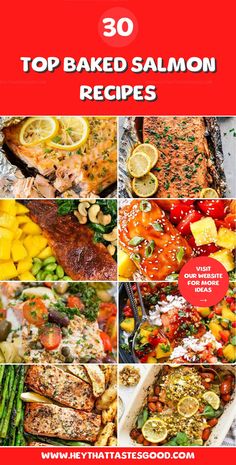 the top baked salmon recipes are shown in this collage