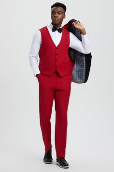 This one button tuxedo by Stacy Adams features a wide black satin shawl lapel, matching pants and vest. This comes in a hybrid fit (Sizes 34-44 = Slim Fit | Sizes 46+ = Modern Fit) Designer Tuxedo, Red Tuxedo, Button Shawl, Satin Shawl, White Bow Tie, White Tuxedo, Black Neck, Tuxedo Shirts, Suit Style