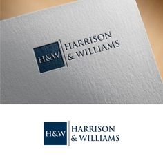 the logo for harrison & williams is shown on top of a white paper with blue lettering