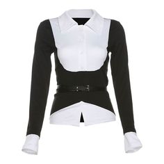 Please refer to our sizing chart for a guideline when choosing a size. 5 business days order processing time. 90% polyester 10% spandex Fitted Collared Top With Splicing, Trendy Collared Tops With Contrast Color, Elegant Fitted Patchwork Tops, Elegant Fitted Tops With Patchwork, Chic Long Sleeve Top With Splicing, Fitted Tops With Fake Two-piece For Layering, Fitted Collared Patchwork Top, Long Sleeve Patchwork Top For Office, Fitted Patchwork Collared Top