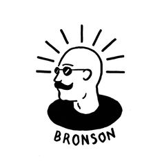 a black and white drawing of a man's face with the words bronson