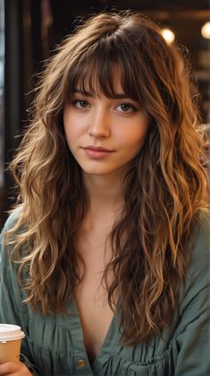 22 Medium Layered Hair with Bangs for All Ages Medium Hair Layers Wavy, Bangs Inspo Oval Face, Layers For Long Hair With Curtain Bangs Wavy Hair, Haircut For Long Hair With Curtain Bangs, Haircuts For Wavy Hair With Bangs, Long Hair With Curtain Bangs Round Face, Romantic Haircut For Long Hair, Long Waves With Bangs, Oval Face Wavy Hair