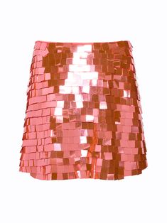 This mini skirt by Lapointe is hand embroidered with square sequins. A vibrant shade of coral, the sequins catch the light beautifully. Square Sequin Mini Skirt is finished with a side seam hidden zipper closure. Dress Reference, Edgy Glam, Sequin Mini Skirt, Fall 24, Beach Shop, Bridal Event, Sequin Mini Skirts, Book Candle, Feather Dress