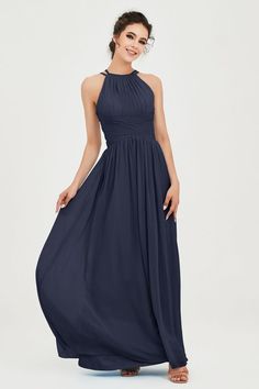 #duntery #bridesmaid #bridesmaiddress #darknavybridesmaiddress #darknavy #halterdress #chiffonbridesmaiddress Backless Dress With Crisscross Straps For Gala, Backless Ruched Maxi Dress For Bridesmaid, Fitted Gala Dress With Crisscross Straps, Gala Dress With Crisscross Strappy Back, Gala Dress With Crisscross Straps And Strappy Back, Fitted Dress With Crisscross Straps For Gala, Strappy Back Dress With Crisscross Straps For Gala, Sleeveless Backless Dress With Ruched Back For Wedding, Party Dresses With Smocked Back And Empire Waist