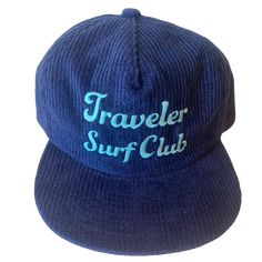 Traveler Surf Club embroidered onto one of our most popular hat style with its 5 panel unstructured crown. Its build is derived from the nostalgia for vintage workwear hats. The timeless hats are made of soft, corduroy fabric and feature a fabric strap with brass metal clasp. Corduroy Fabric Fabric Strap with Brass Metal Closure. One Size Fits All. Earthy Tones Available Imported. Corduroy Trucker Hat With Curved Brim For Streetwear, Retro Corduroy Hat For Streetwear, Vintage Corduroy Hat For Streetwear, Corduroy Snapback Baseball Cap For Outdoor, Vintage Adjustable Corduroy Trucker Hat, Vintage Corduroy Snapback Hat With Curved Brim, Corduroy Hat With Embroidered Logo And Curved Brim, Vintage Corduroy Trucker Hat, Retro Corduroy Snapback Hat